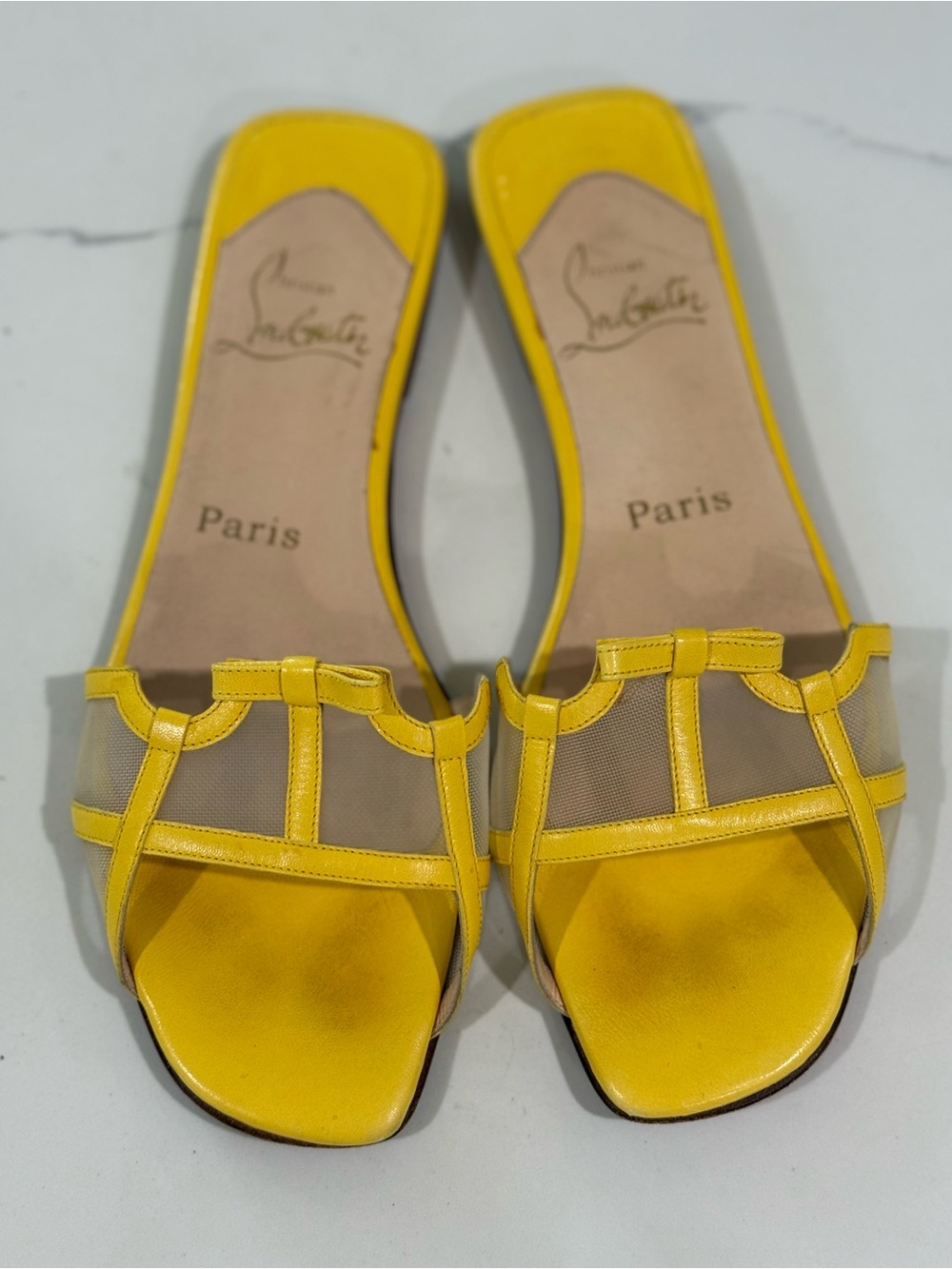 Christian Louboutin Red Bottom Yellow Mesh Slide Sandals